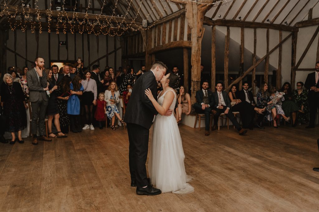 First dance in the main barn at Eason Grange in Suffolk.