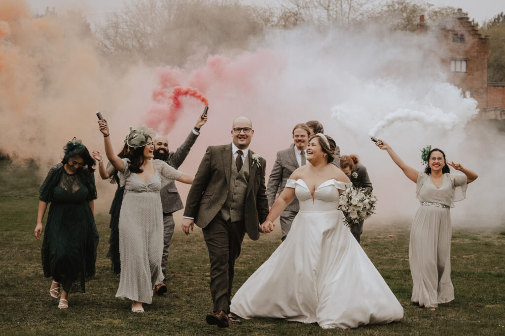 Smoke flares in the gardens at Seckford Hall