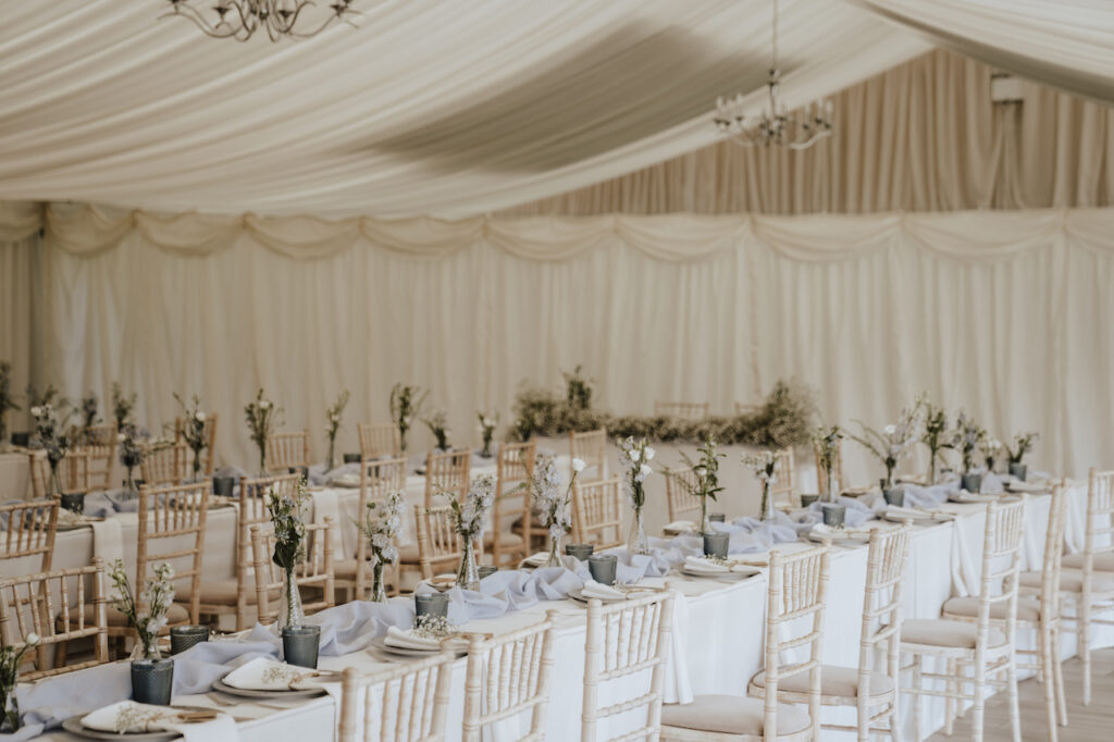 Crown Hall Farm in Lincolnshire set up for a wedding breakfast