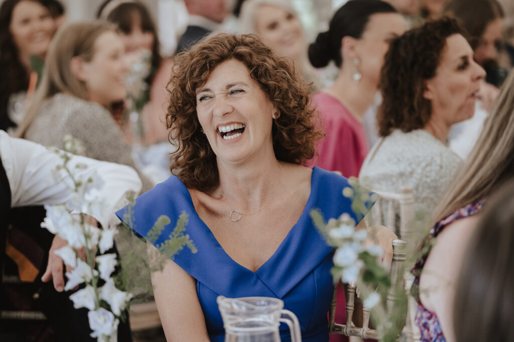 Reactions to speeches during the wedding breakfast at Crown Hall Farm