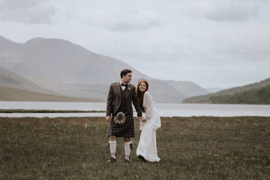 A couple eloping at Glen Etive in Glencoe, Scotland