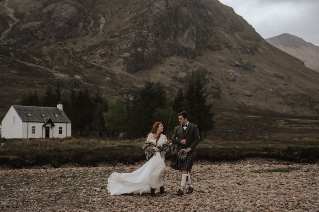 Glencoe elopement photography at the Three Sisters mountains in Glance
