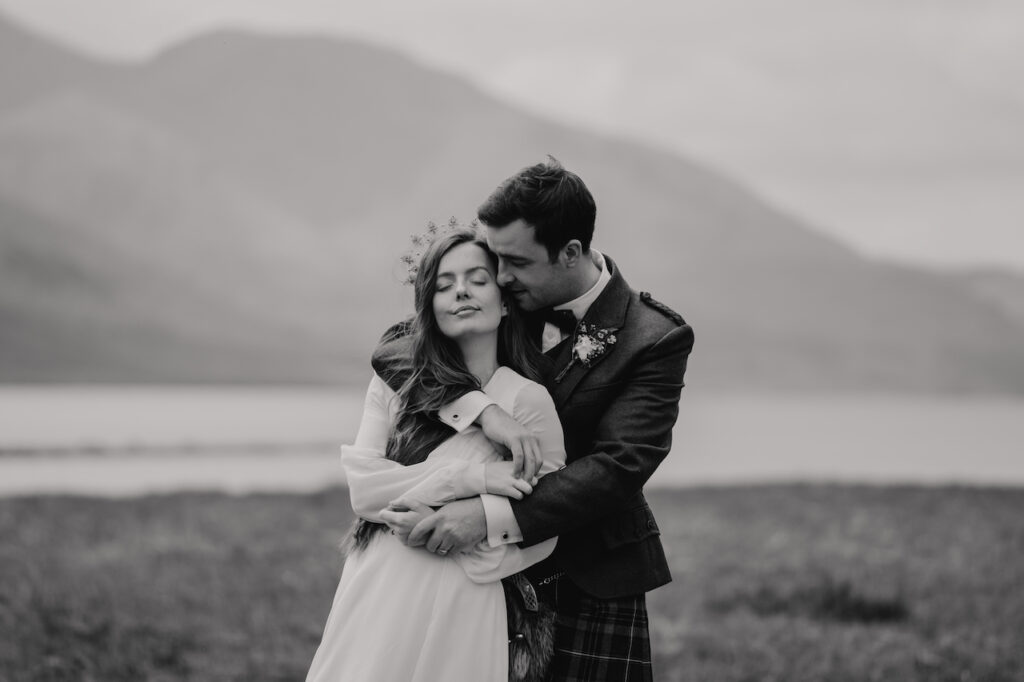 Intimate elopement photography at Glen Etive, Skyfall road, in Glencoe