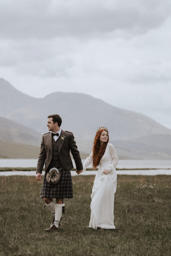 A couple eloping at Glen Etive in Glencoe, Scotland