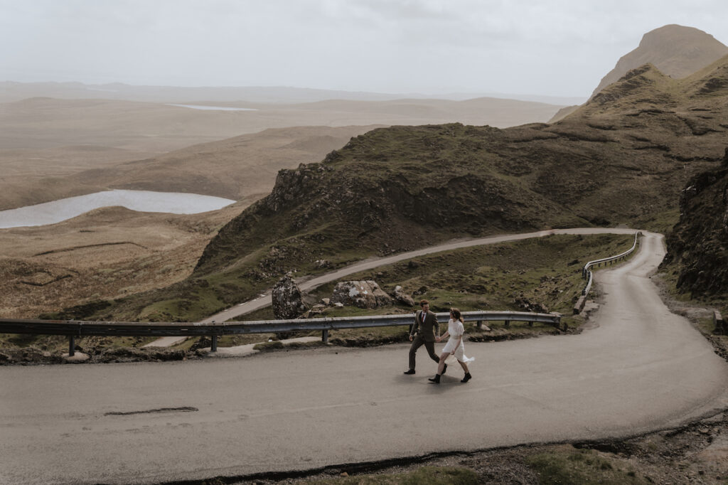 Elopement photography on the famous road at Quiraing on the Isle of Skye