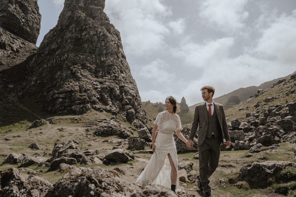 Elopement portraits on the Old Man of Storr on the Isle of Skye