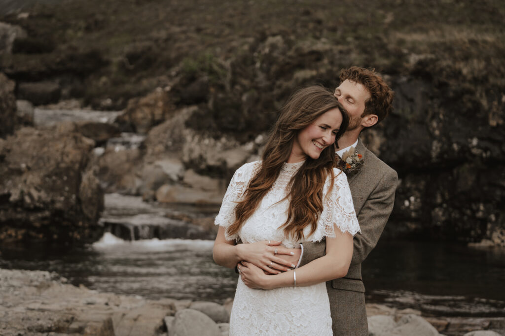Eloped couple at The Fairy Pools on the Isle of Skye