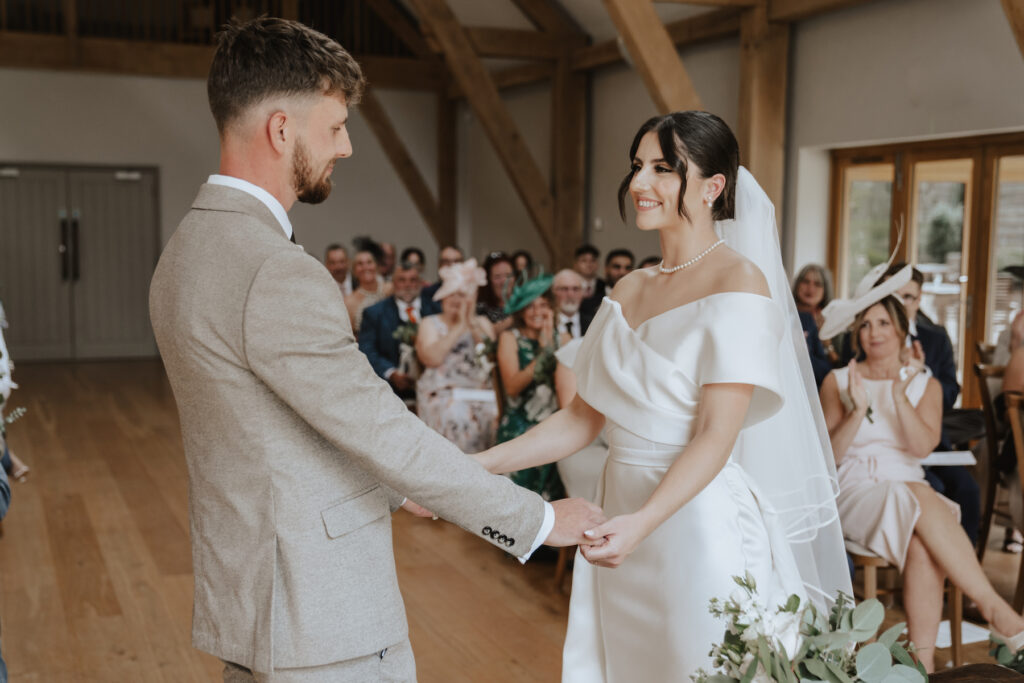 A ceremony in the ceremony barn at Easton Grange