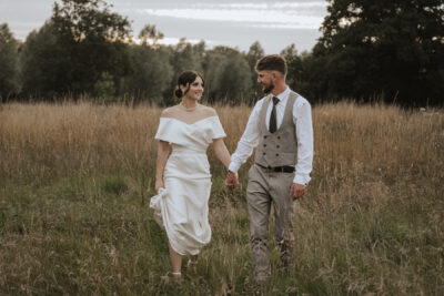 Golden hour evening wedding portraits at Easton Grange