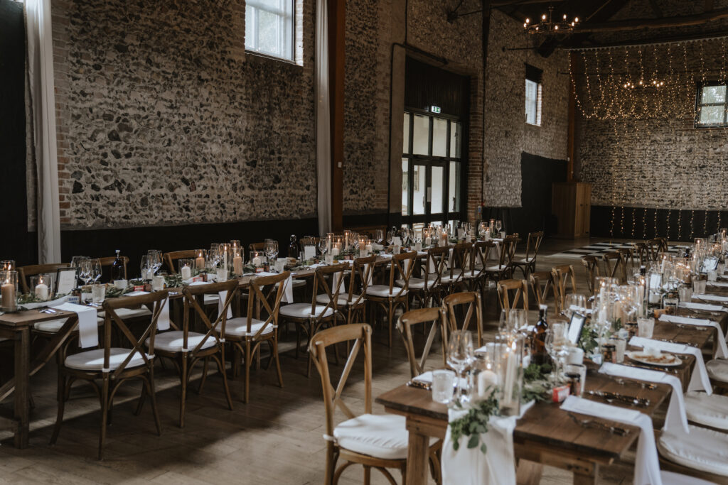 The wedding breakfast room at Granary Estates in Newmarket