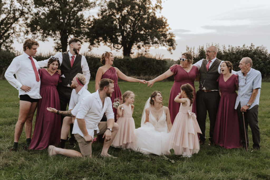 Evening photos of the bridesmaids and groomsmen captured by a midlands wedding photographer
