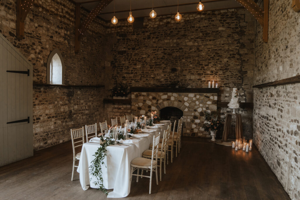 The wedding breakfast decorated at Pentney Abbey