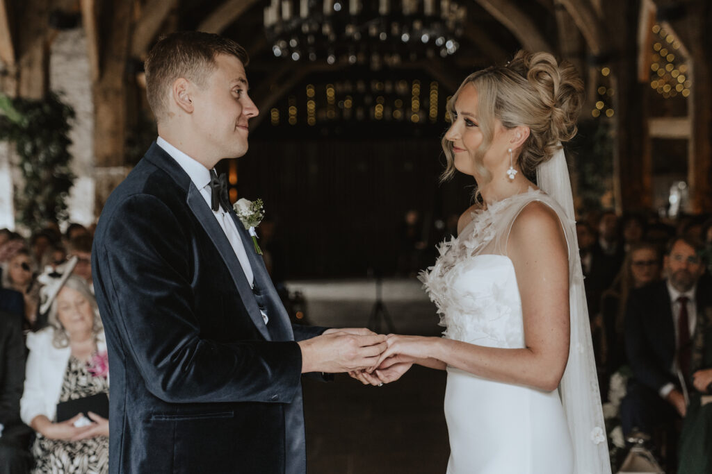 The ceremony at Tithe Barn captured by a Yorkshire wedding photographer