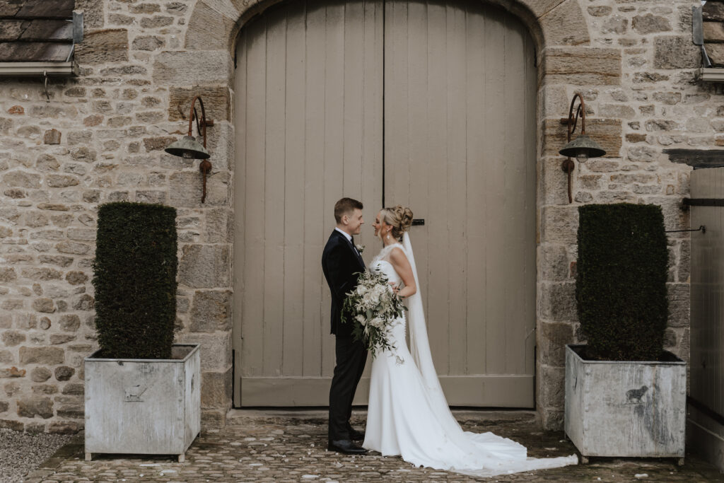 Tithe Barn wedding photographer in Yorkshire capturing newlywed portraits