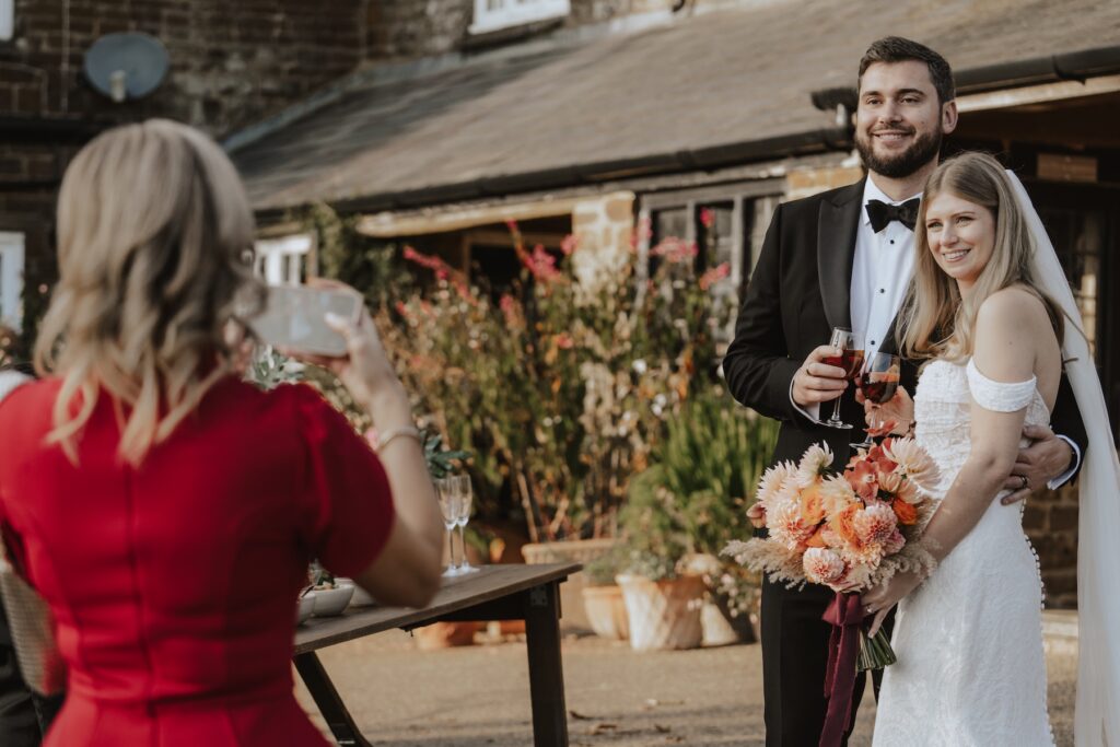 Candids of the couple during drinks reception at Crockwell Farm