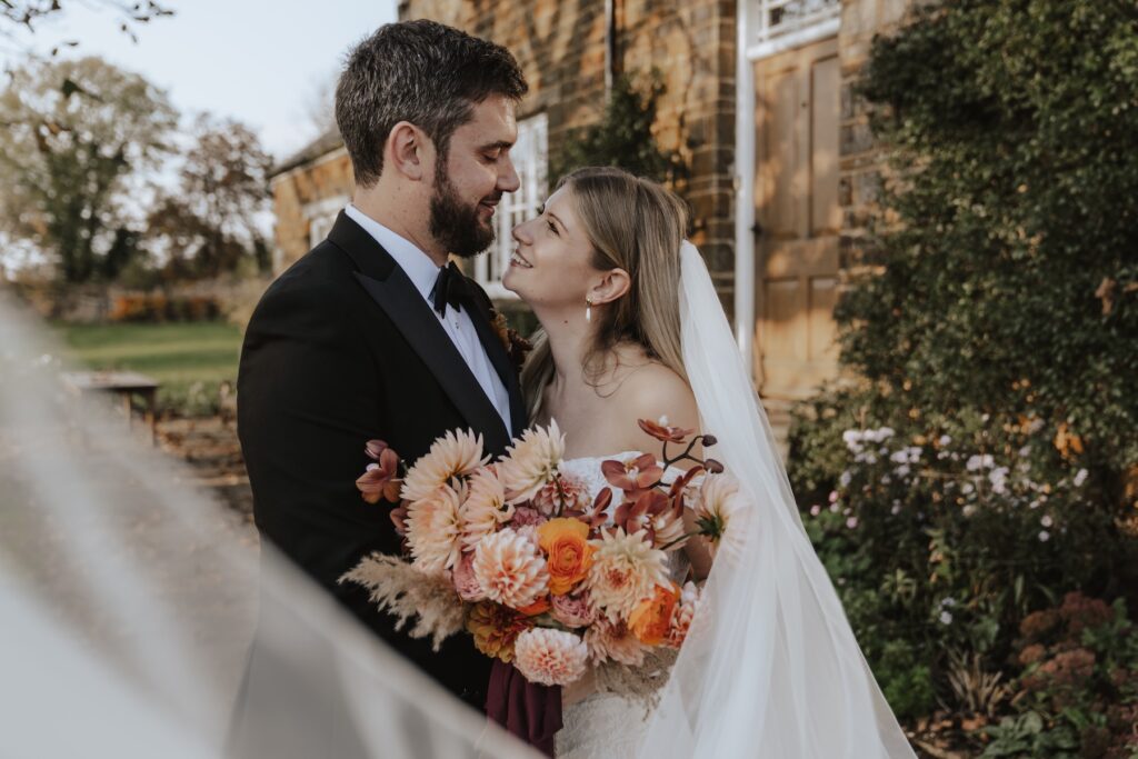 Veil photos at Crockwell Farm during wedding portraits