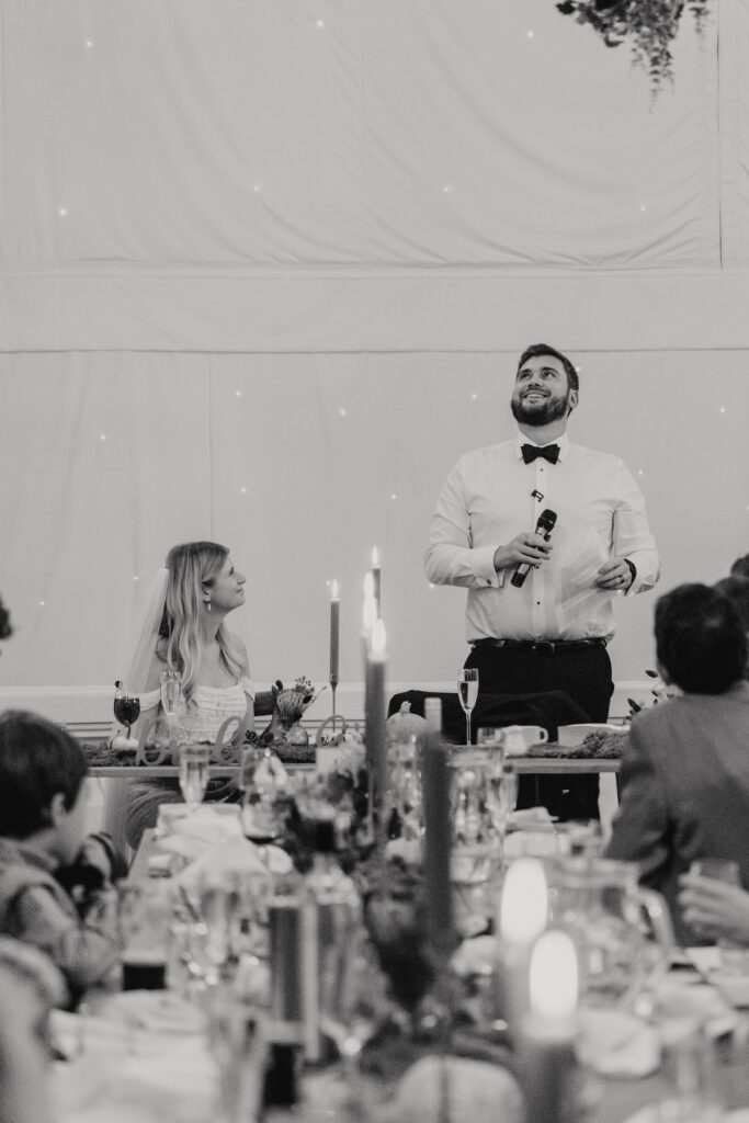 Northamptonshire wedding photographer capturing speeches at Crockwell Farm