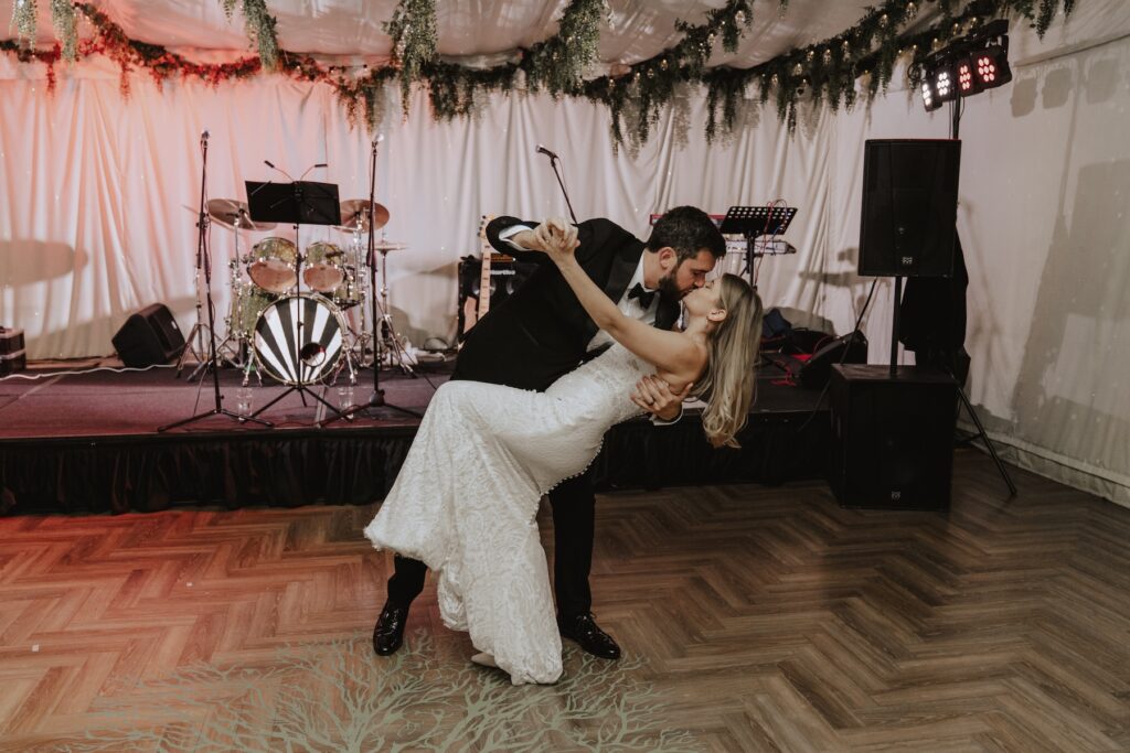 First dance on the dance floor at Crockwell Farm wedding venue