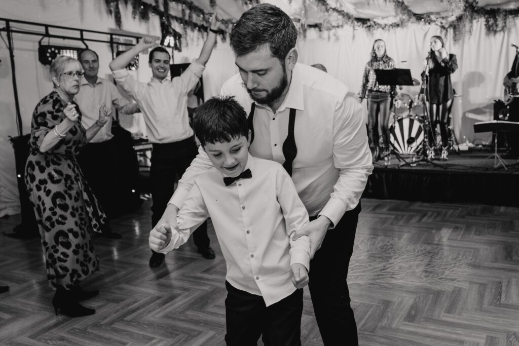 The dance floor at Crockwell Farm during a couples wedding