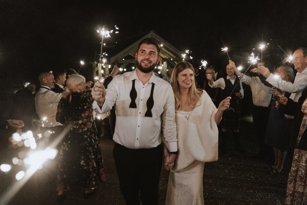 Sparklers at Crockwell Farm in the evening of a wedding