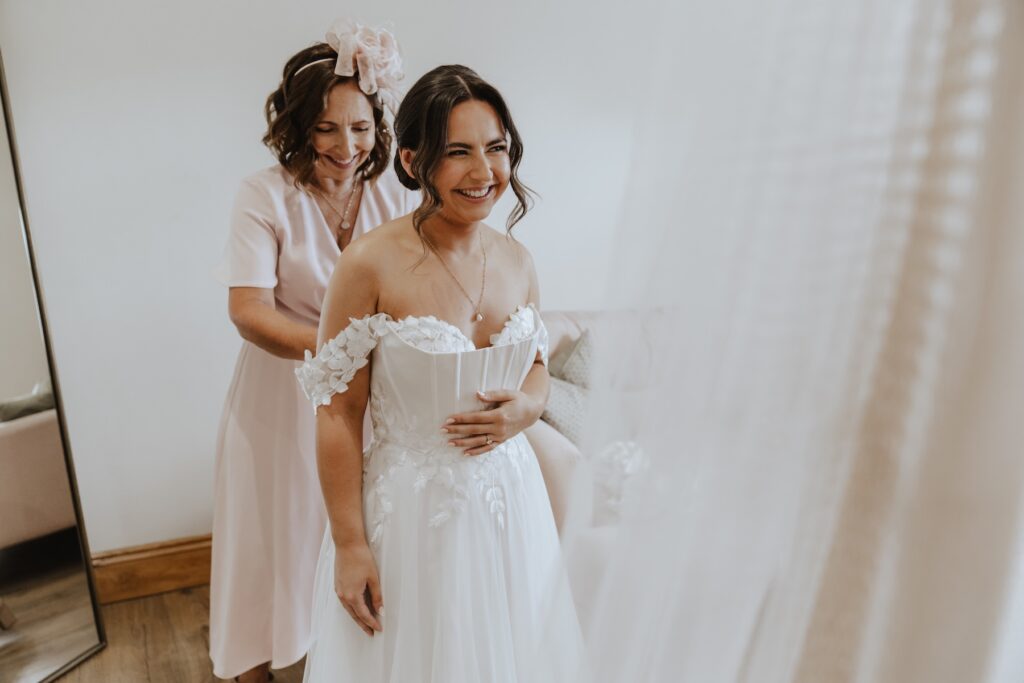 Bridal portraits in the morning of her wedding at Maidens Barn in Chelmsford