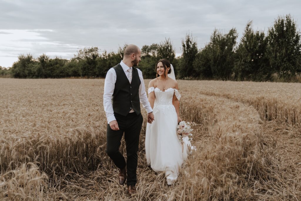 Essex wedding photographer capturing evening portraits at Maidens Barn in Chelmsford