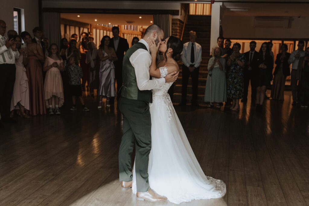 First dance at Maidens Barn captured by an Essex wedding photographer