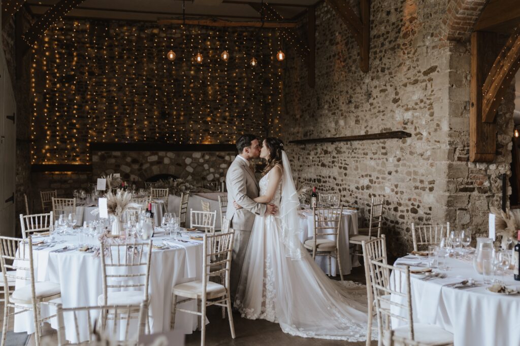 Norfolk wedding photographer capturing couples portraits inside the breakfast room at Pentney Abbey