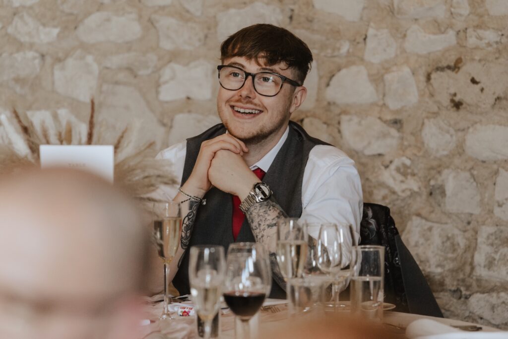Pentney Abbey wedding photographer in Norfolk capturing candids during speeches