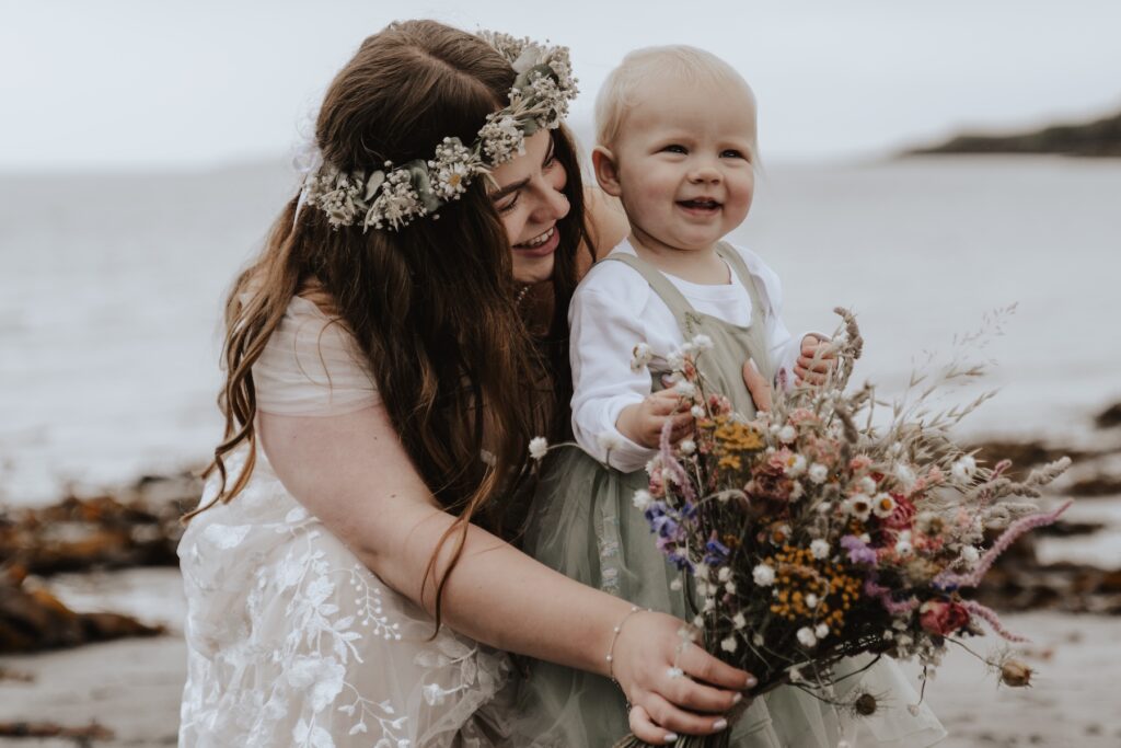 Isle of Skye elopement capturing the bride and her daughter during their Scotland elopement