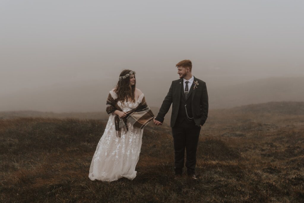 Isle of Skye elopement photographer capturing couples portraits at Quirain on the Isle of Skye