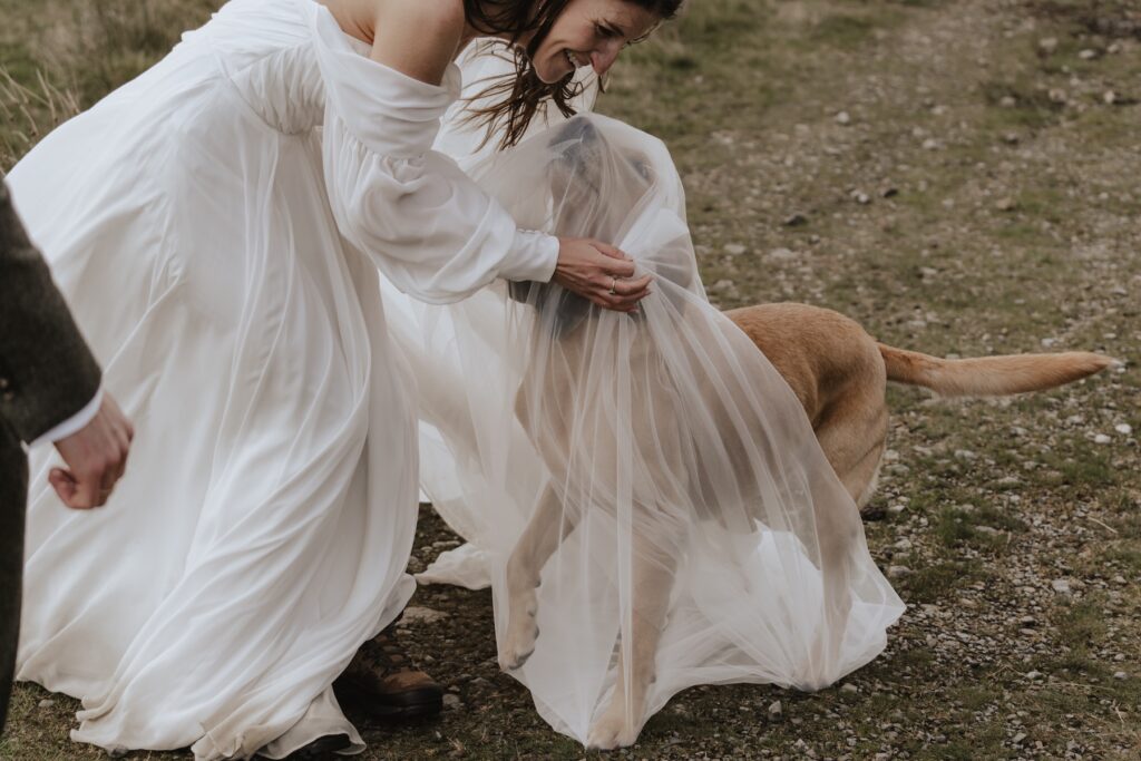 Candid moments of a couples dog during their Scotland adventerous elopement