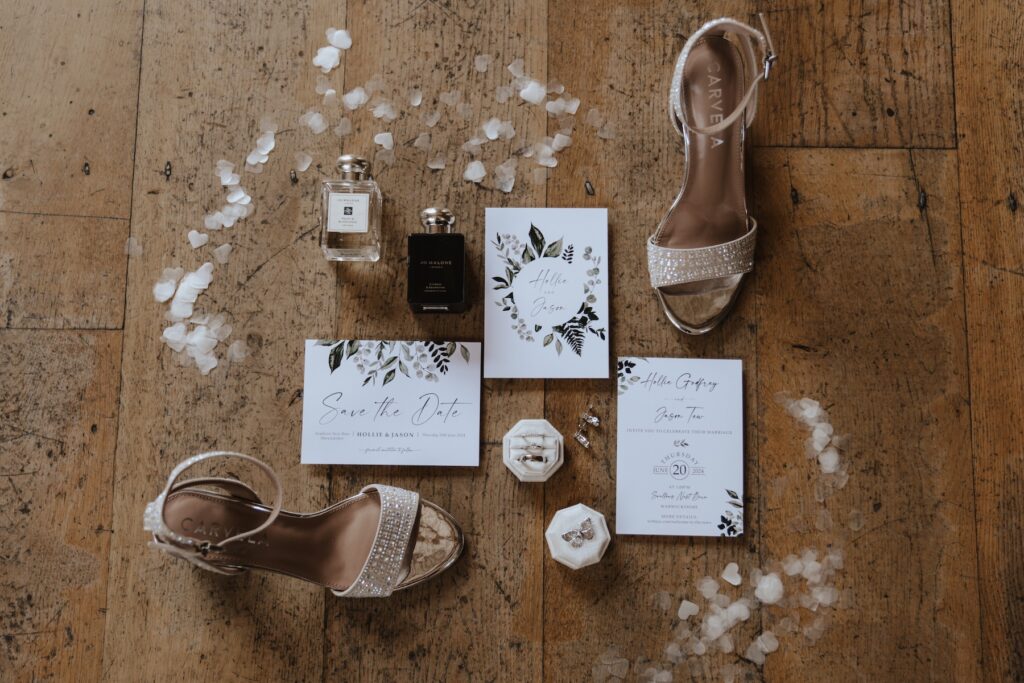 Northamptonshire wedding photographer capturing the wedding details at Swallows Nest Barn in Warwick