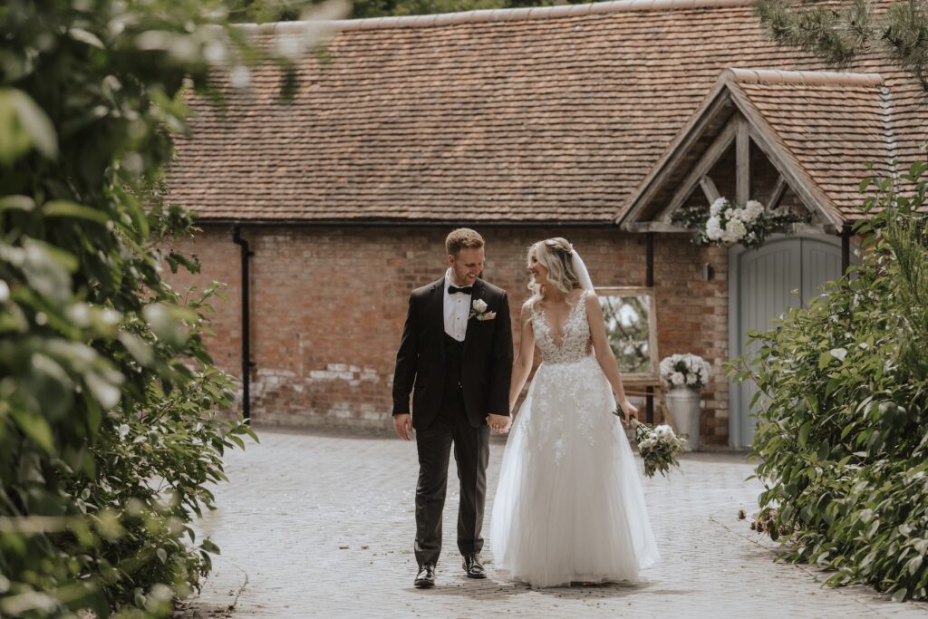 Northamptonshire wedding photographer capturing couples portraits at Swallows Nest Barn in Warwick