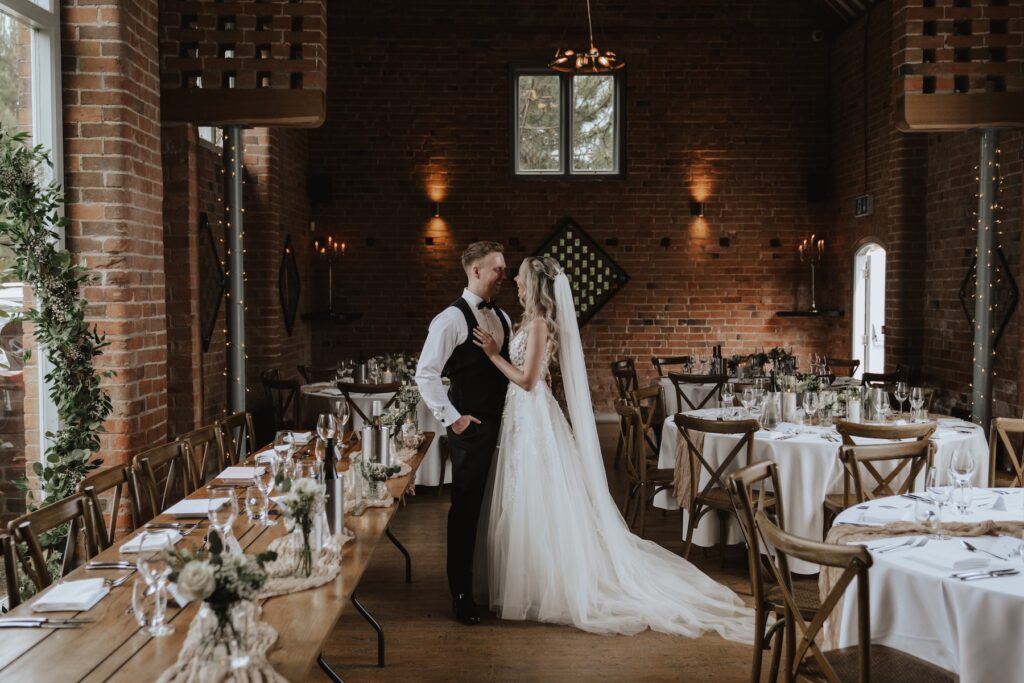 Northamptonshire wedding photographer capturing wedding portraits at Swallows Nest Barn