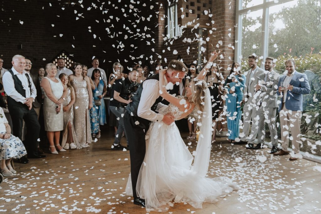 Swallows Nest Barn wedding photographer capturing a couples first dance
