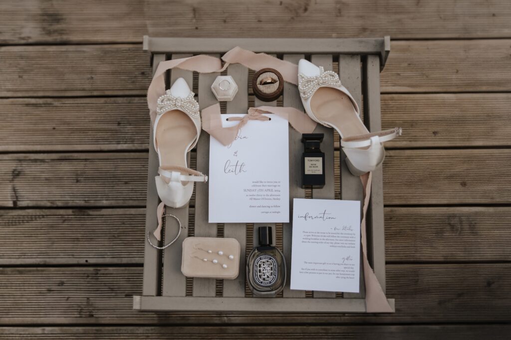 A flat-lay of details at All Manor of Events in Suffolk