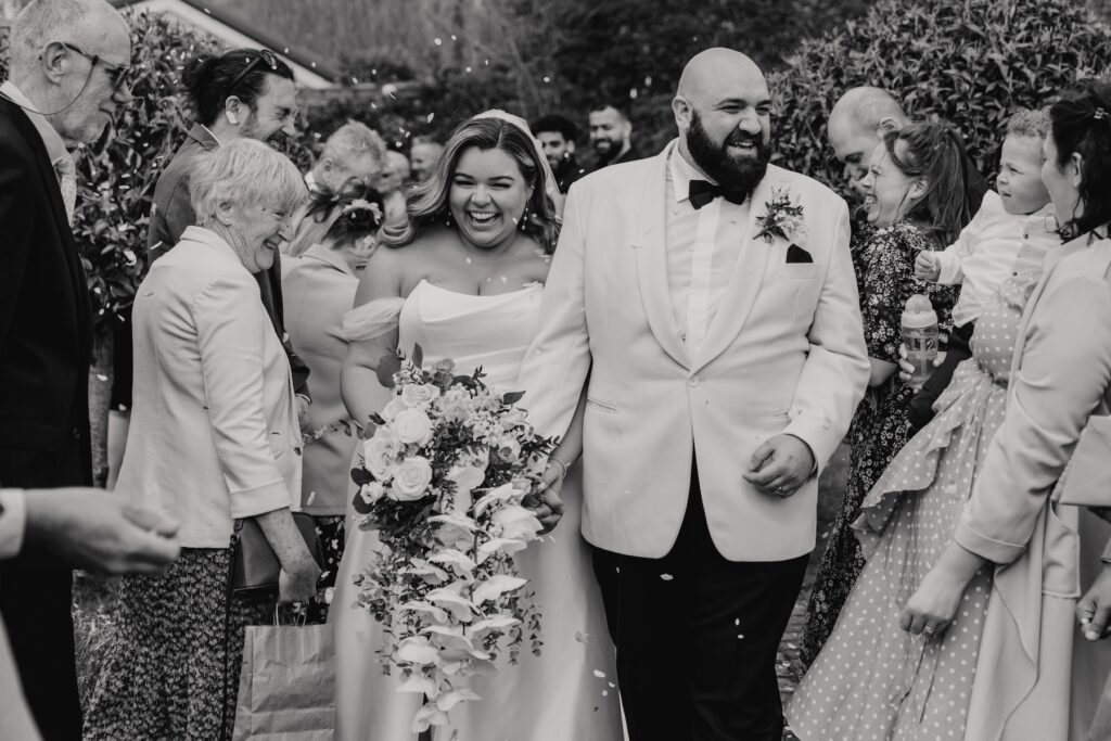 The confetti line after a ceremony at All Manor of Events in Ipswich, Suffolk