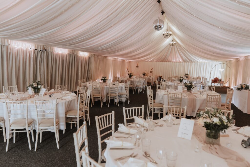 The wedding breakfast room at All Manor of Events in Suffolk
