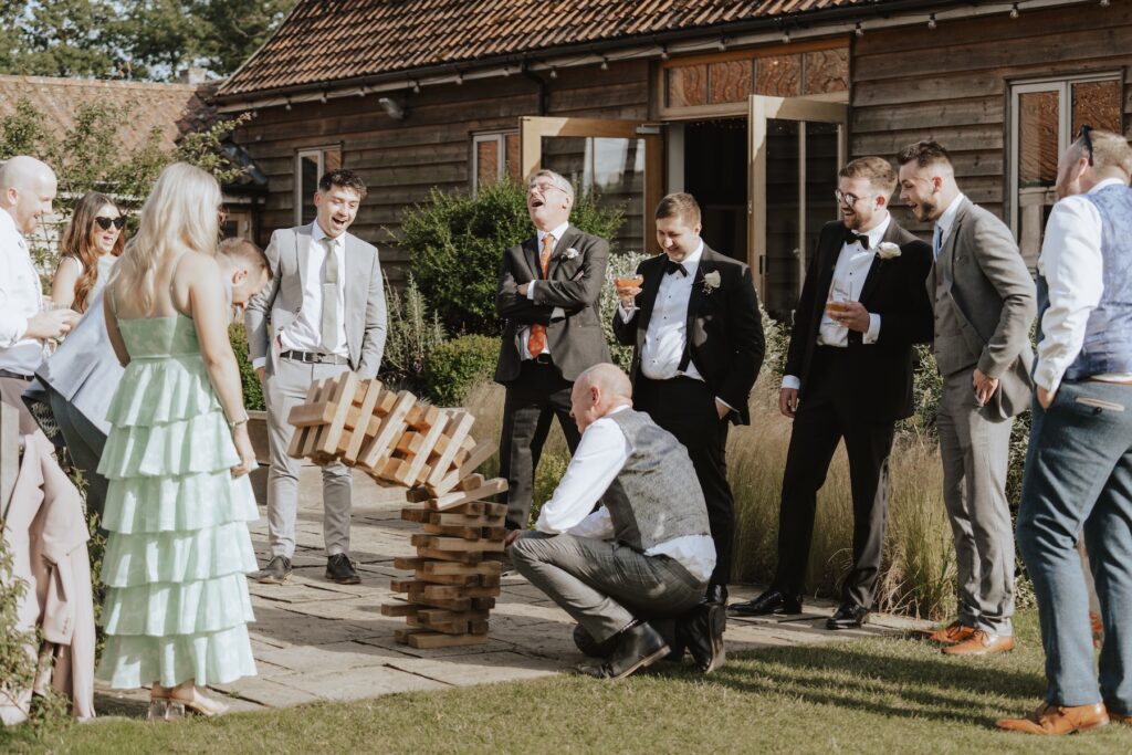 Candids of wedding guests during the evening reception at a wedding at Easton Grange in Suffolk