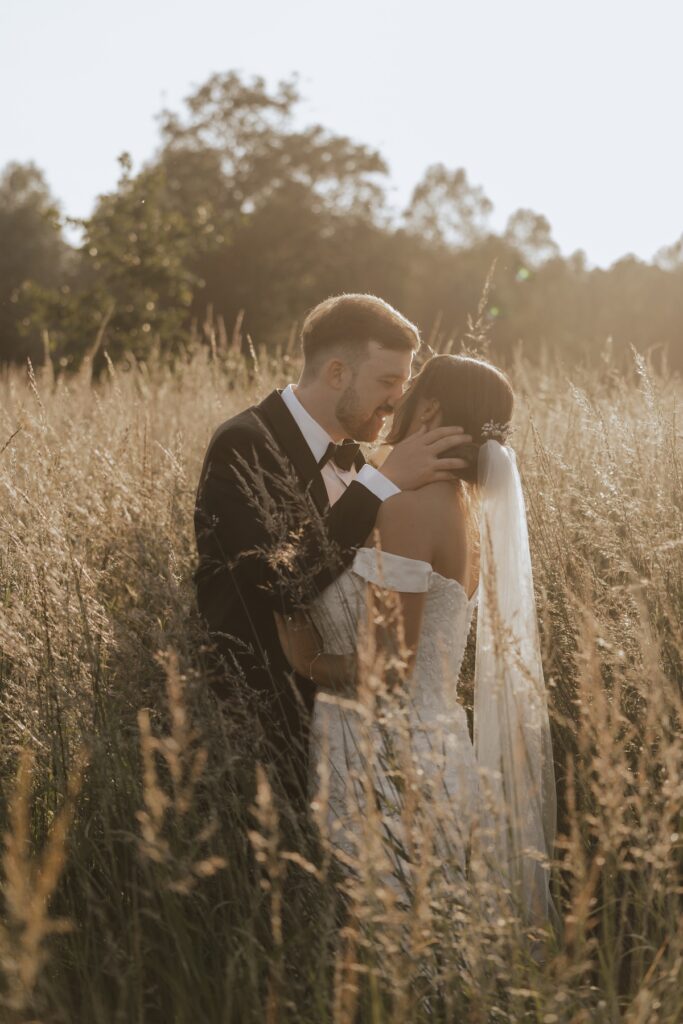 Evening golden hour wedding portraits at Easton Grange in Suffolk