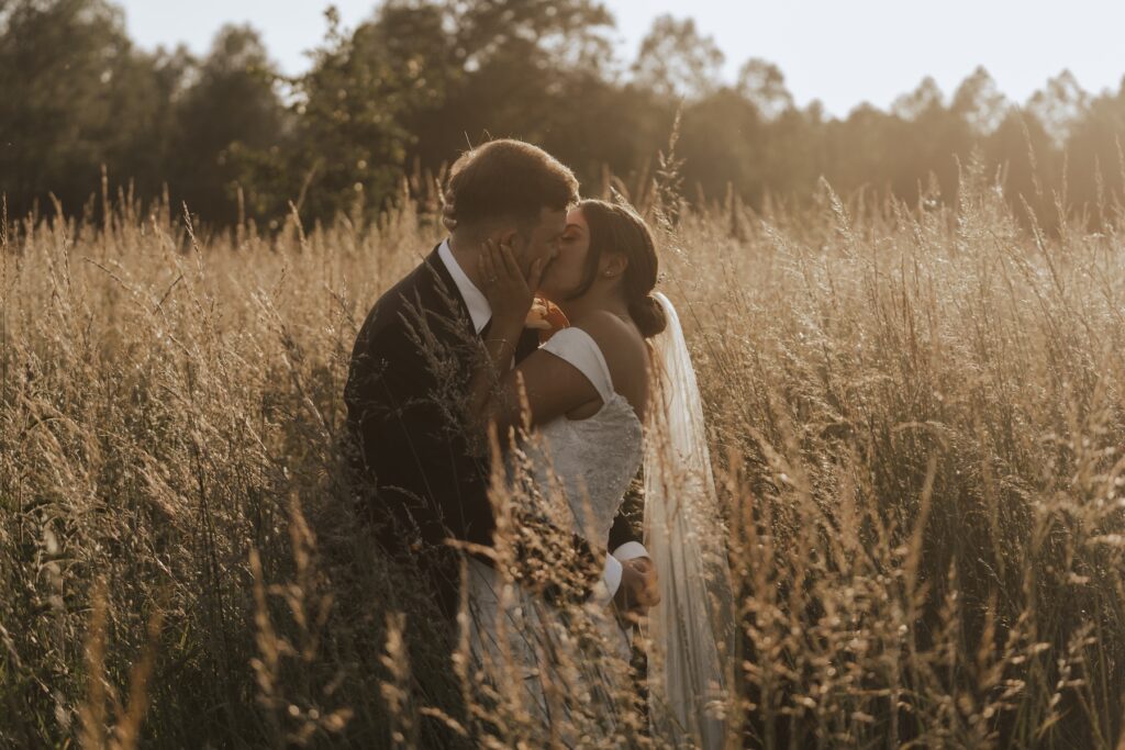 Evening golden hour wedding portraits at Easton Grange in Suffolk