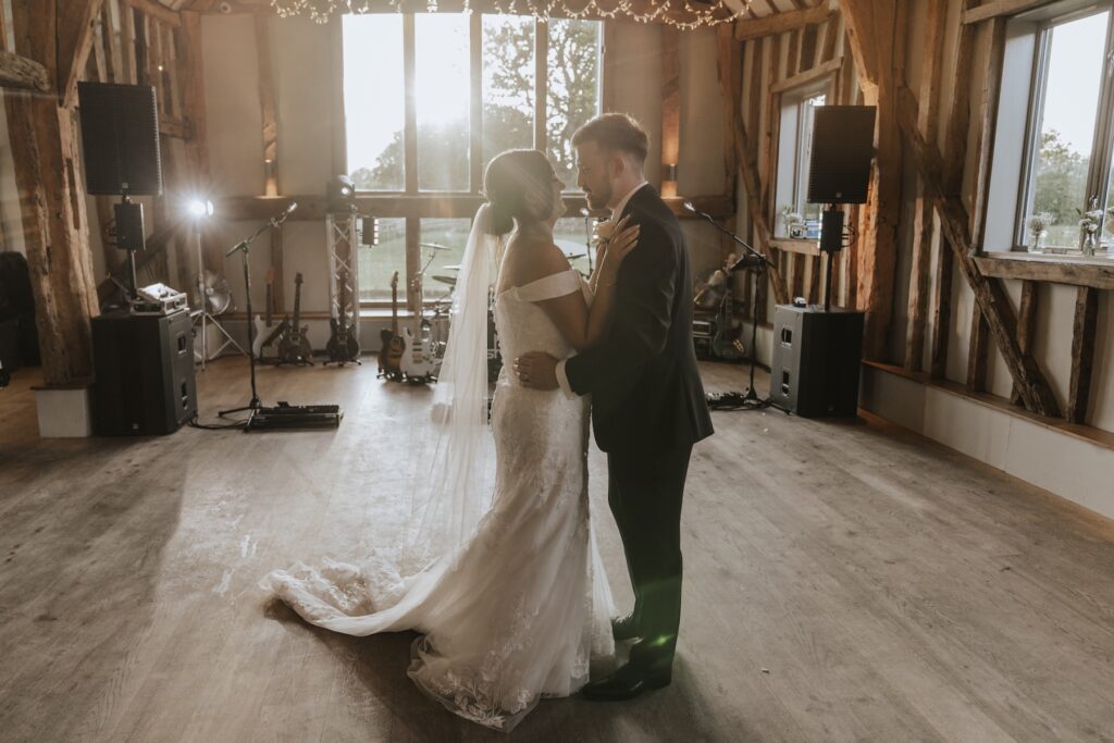 A couple having their first dance on their wedding day at Easton Grange in Suffolk