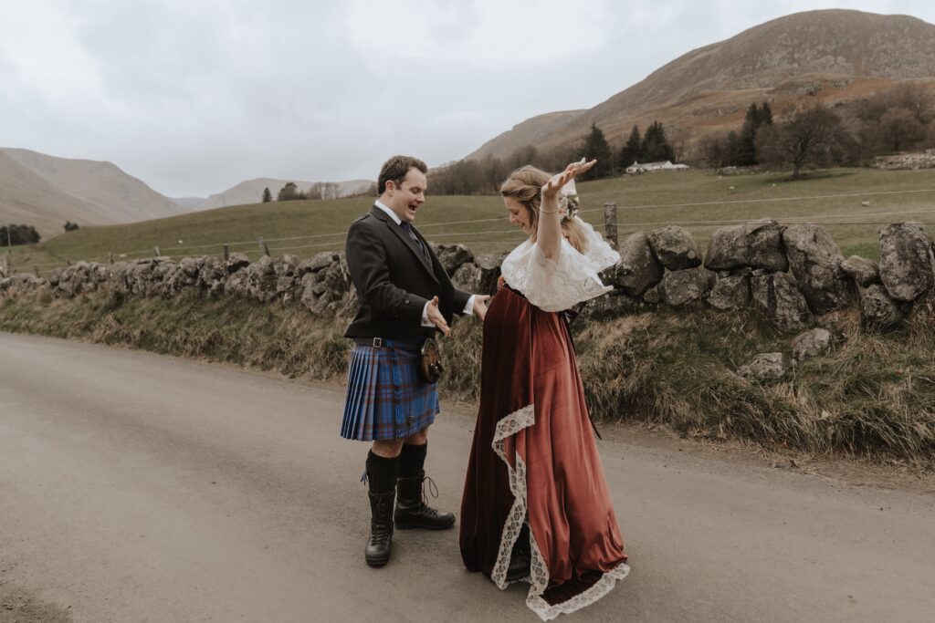 A first look with the couple during their scotland elopement in the cairngorms