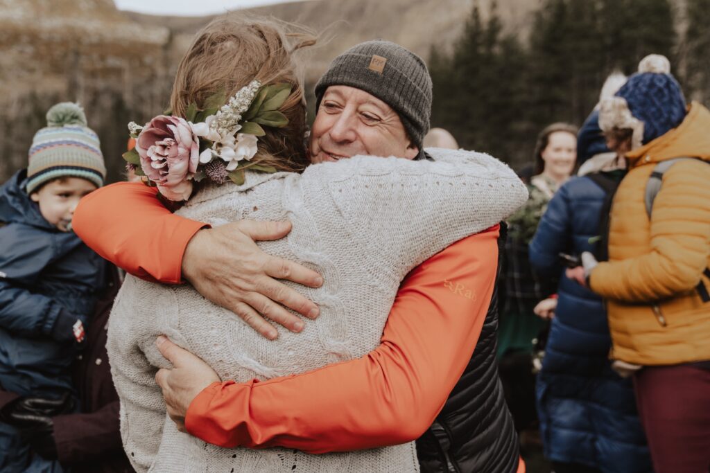 Candid moments with guests after the ceremony of a scotland elopement