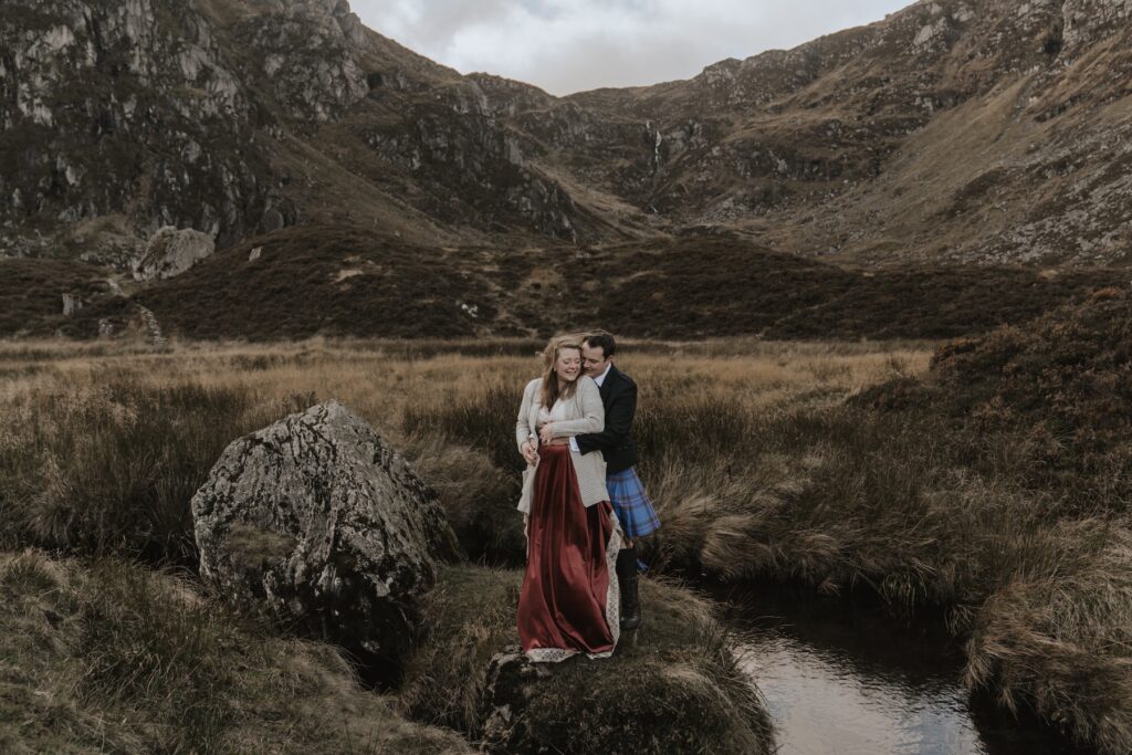 Cairngorms elopement photographer capturing relaxed elopement portraits of a couple