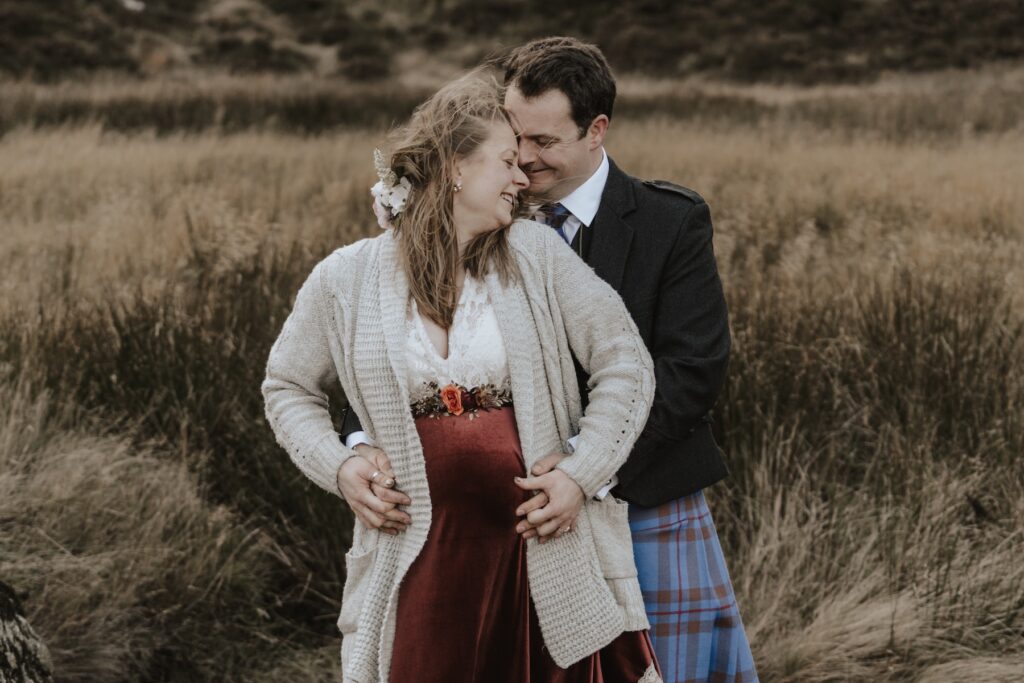 Relaxed couple portraits at Corrie Fee in the cairngorms