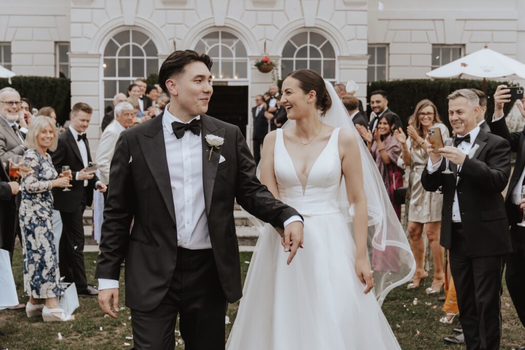Confetti on the terrace at Gosfield Hall