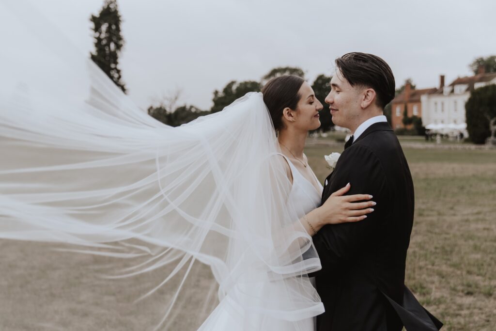 Couple portraits in the evening at Gosfield Hall