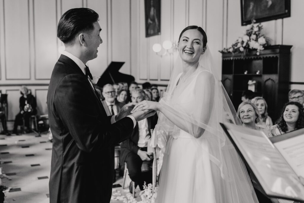 Exchanging rings at Gosfield Hall in Essex